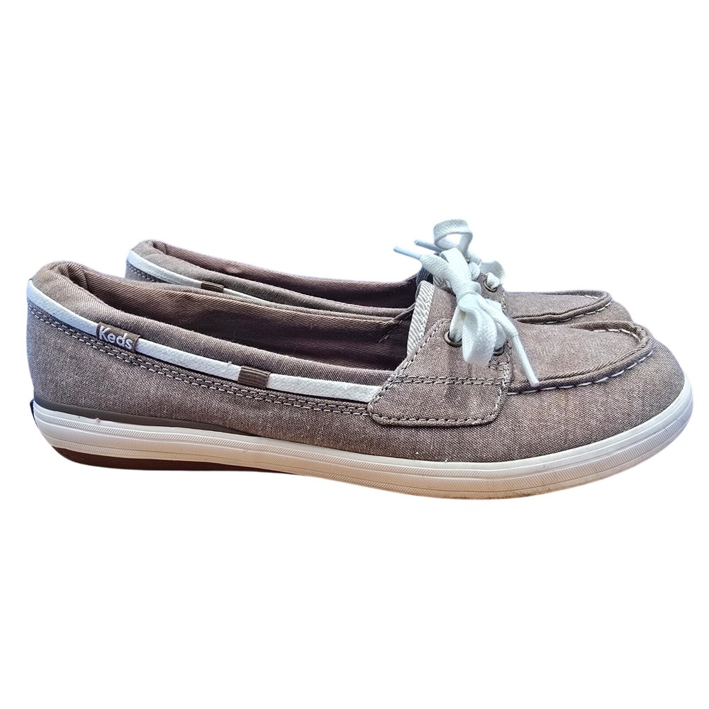 Keds Women's 8 Canvas Boat Shoes WF57105 Taupe Tan Ortholite Comfort Nautical